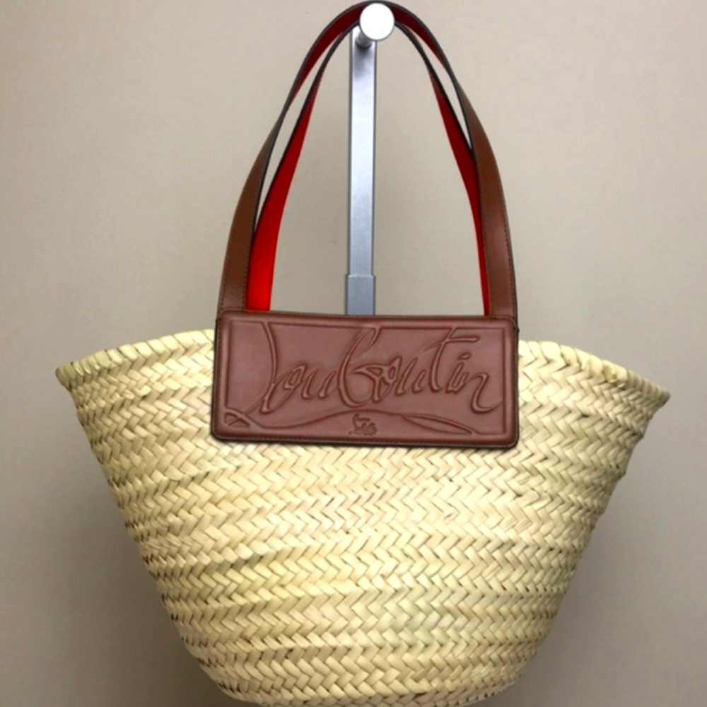 🔴 Christian Louboutin Loubishore Natural Raffia & Leather Tote Bag NEW! - Picture 1 of 12